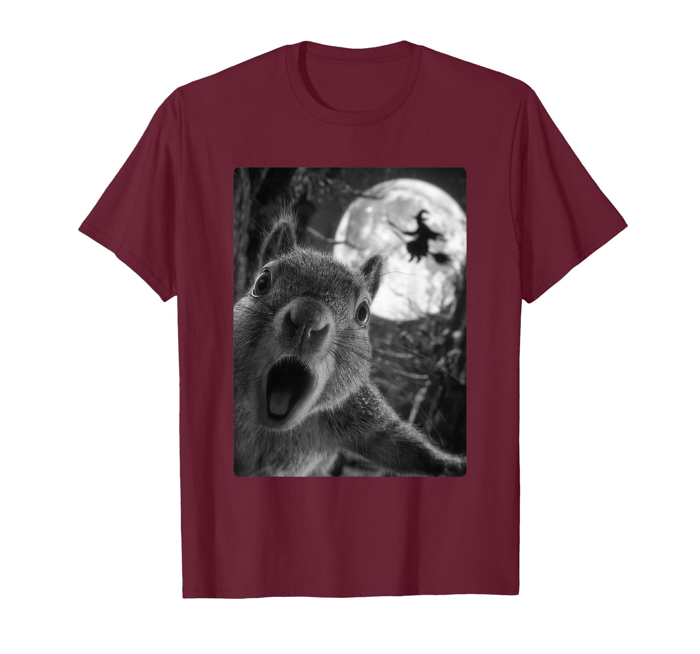 Funny Squirrel Selfie with Full Moon Flying Witch Halloween T-Shirt