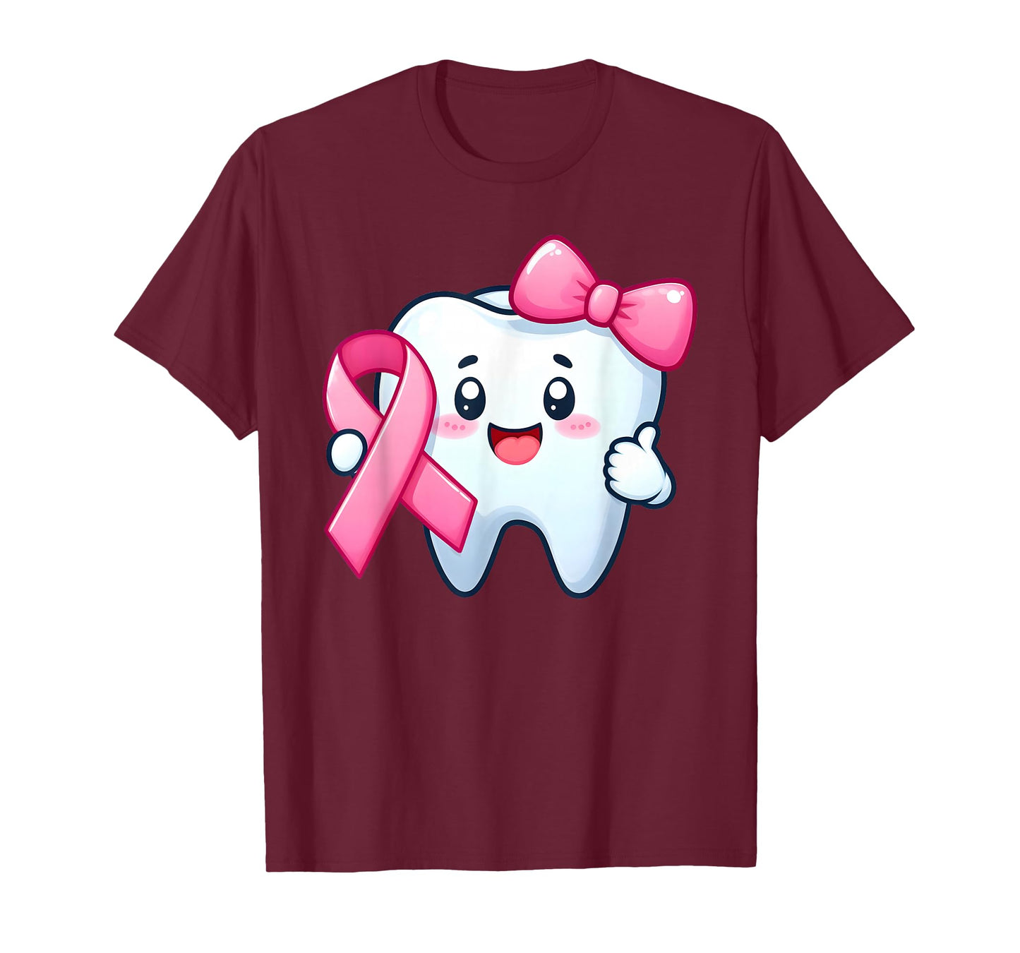 Cute Tooth Dentist Breast Cancer Awareness Month Pink Ribbon T-Shirt