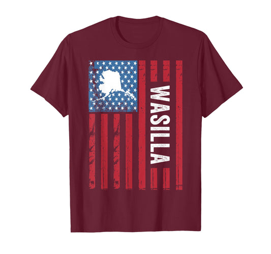 Wasilla Alaska with American Flag, Alaska Wasilla T-Shirt