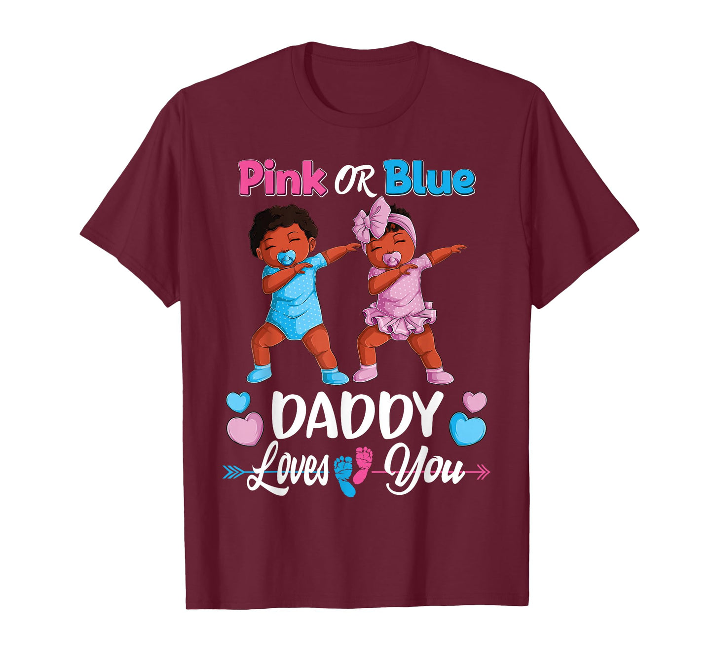 Pink Or Blue Daddy Loves You Black Baby Gender Reveal Party T-Shirt Small