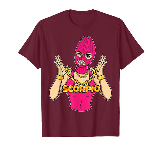Gangsta Girl Scorpio Masked Gangster Woman with Gold Chain T-Shirt