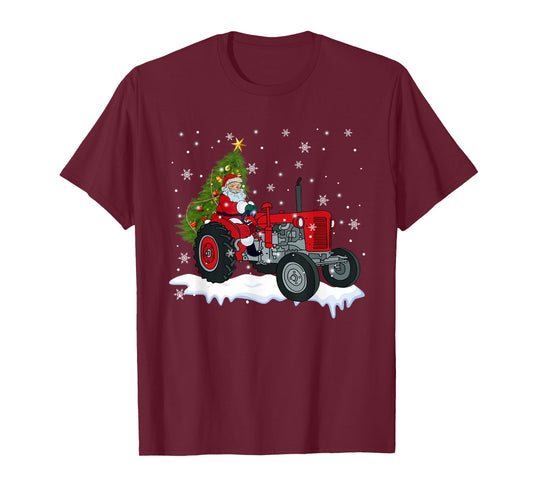 Christmas Santa Claus Riding Tractor Xmas Tree Tractor Lover T-Shirt