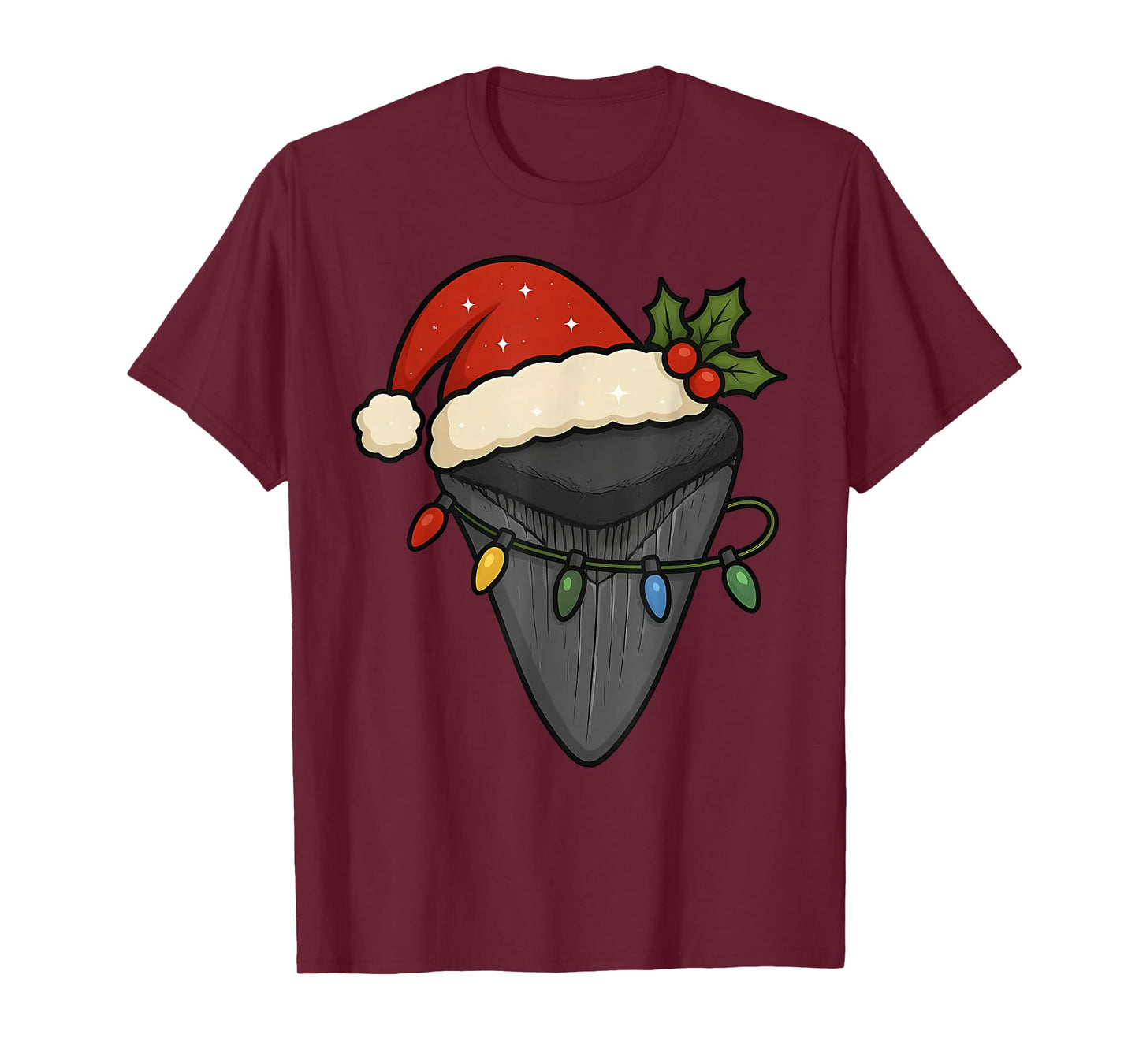 Fossil Sharks Tooth Santa Hat Christmas Lights Hunter Xmas T-Shirt