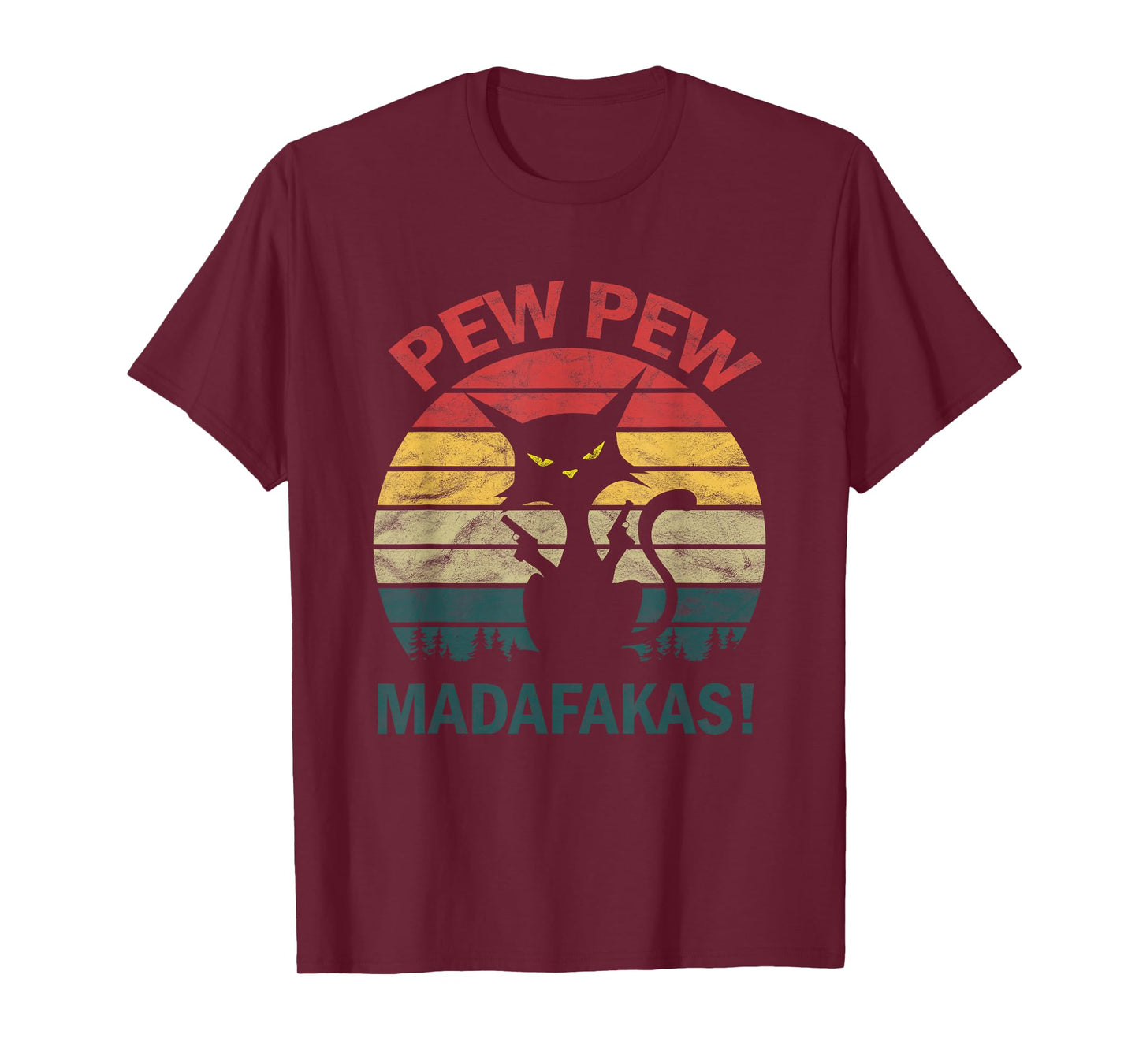 Funny Black Crazy Kitty Cat - Pew Pew Madafakas T-Shirt