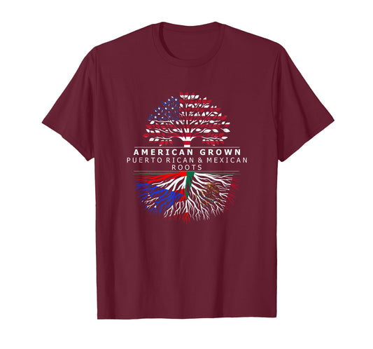 American Grown with Flag Heritage Puerto Rican Mexican Roots T-Shirt