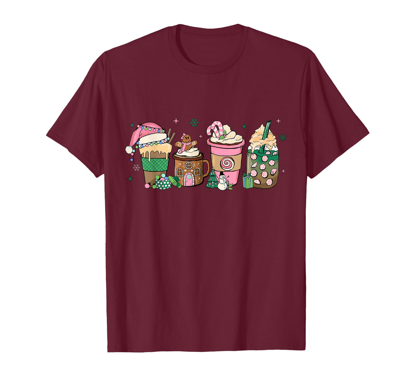 Coffee Christmas Gingerbread Pink Women Latte Cozy Winter T-Shirt