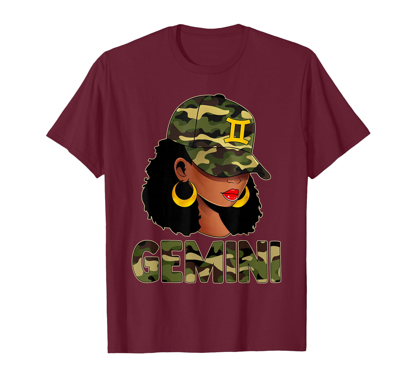 Gemini Queen Camouflage Black Woman Cap Zodiac Sign T-Shirt