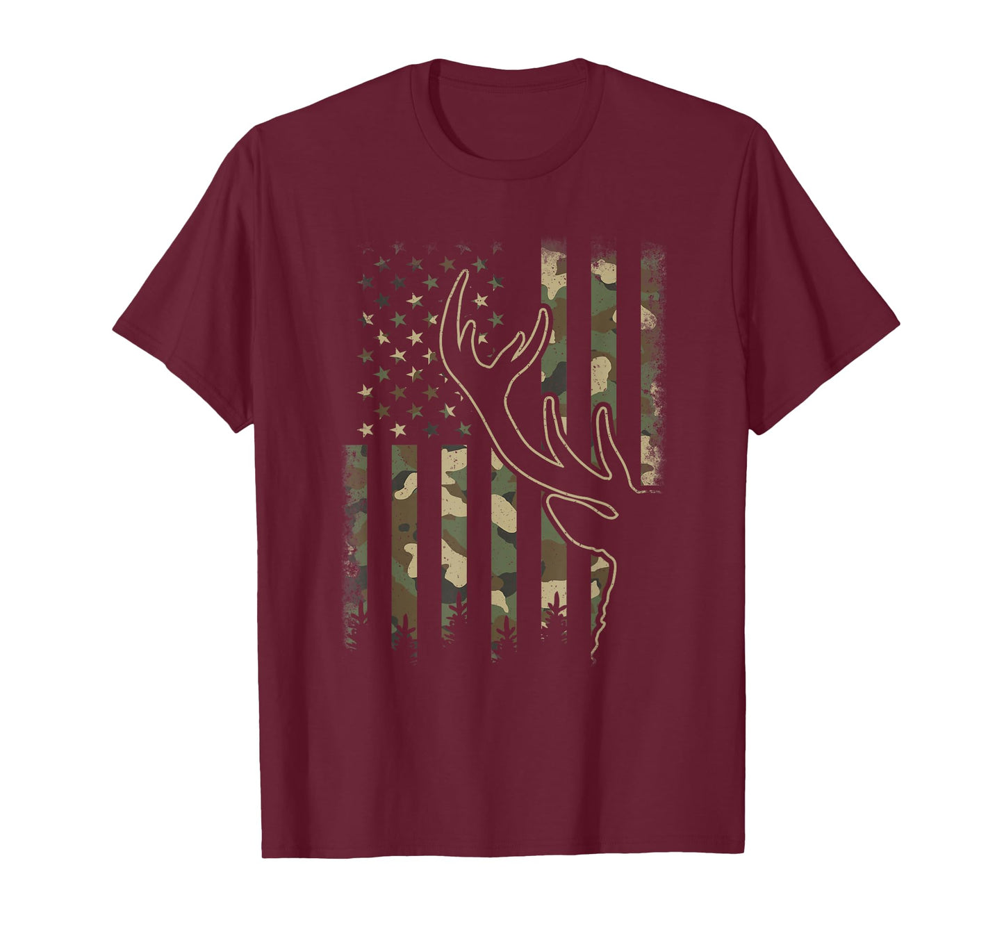Camo US Flag Elk Buck Camouflage Deer Hunting Hunter Men T-Shirt