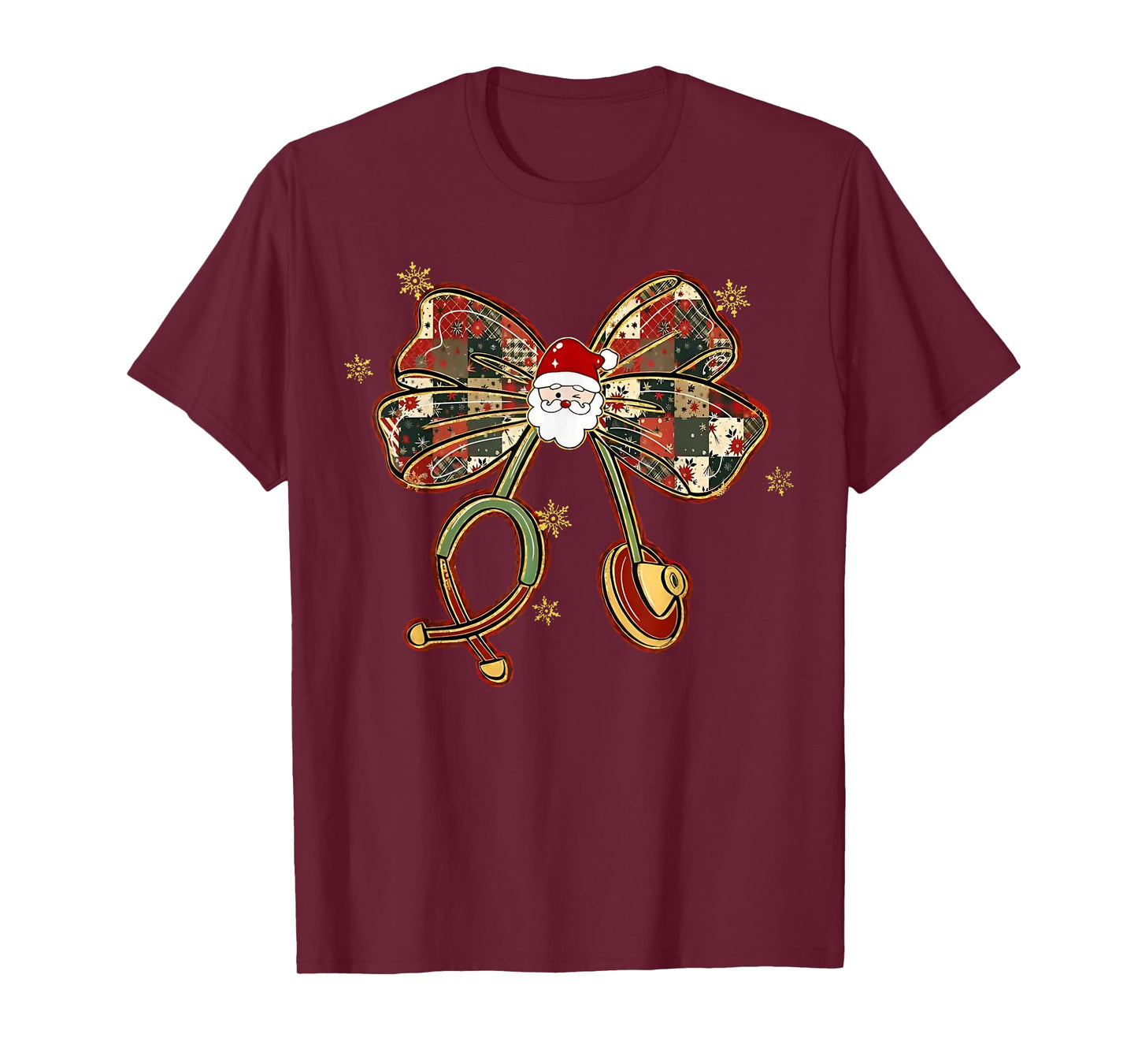 Christmas Nurse Vintage Santa Bow with Stethoscope T-Shirt