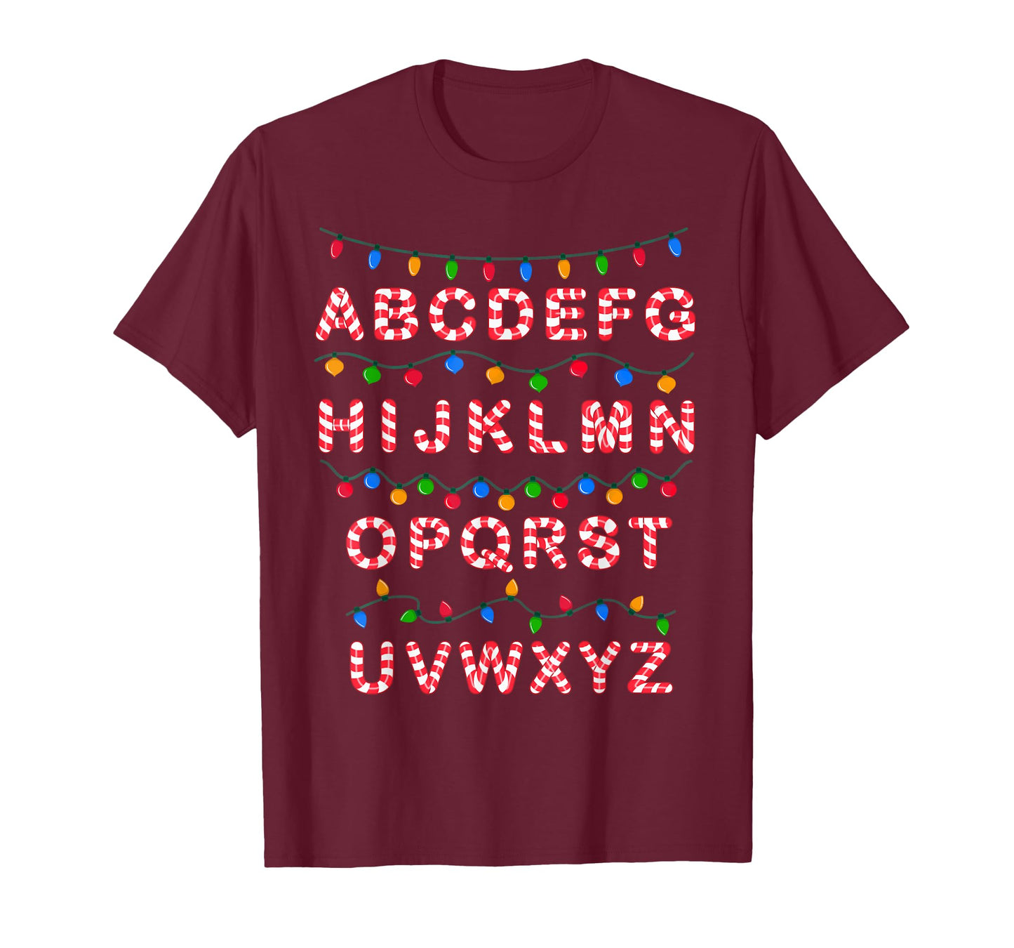 Christmas Alphabet Candy Cane Teachers Students Candy Cane T-Shirt for Men Women Kids