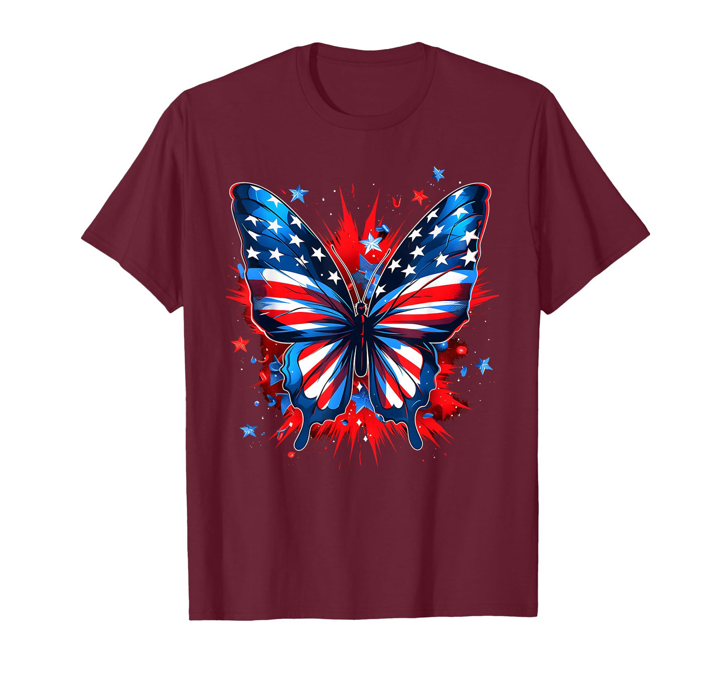 4th of July Butterfly USA Flag Cute American Women Girl T-Shirt