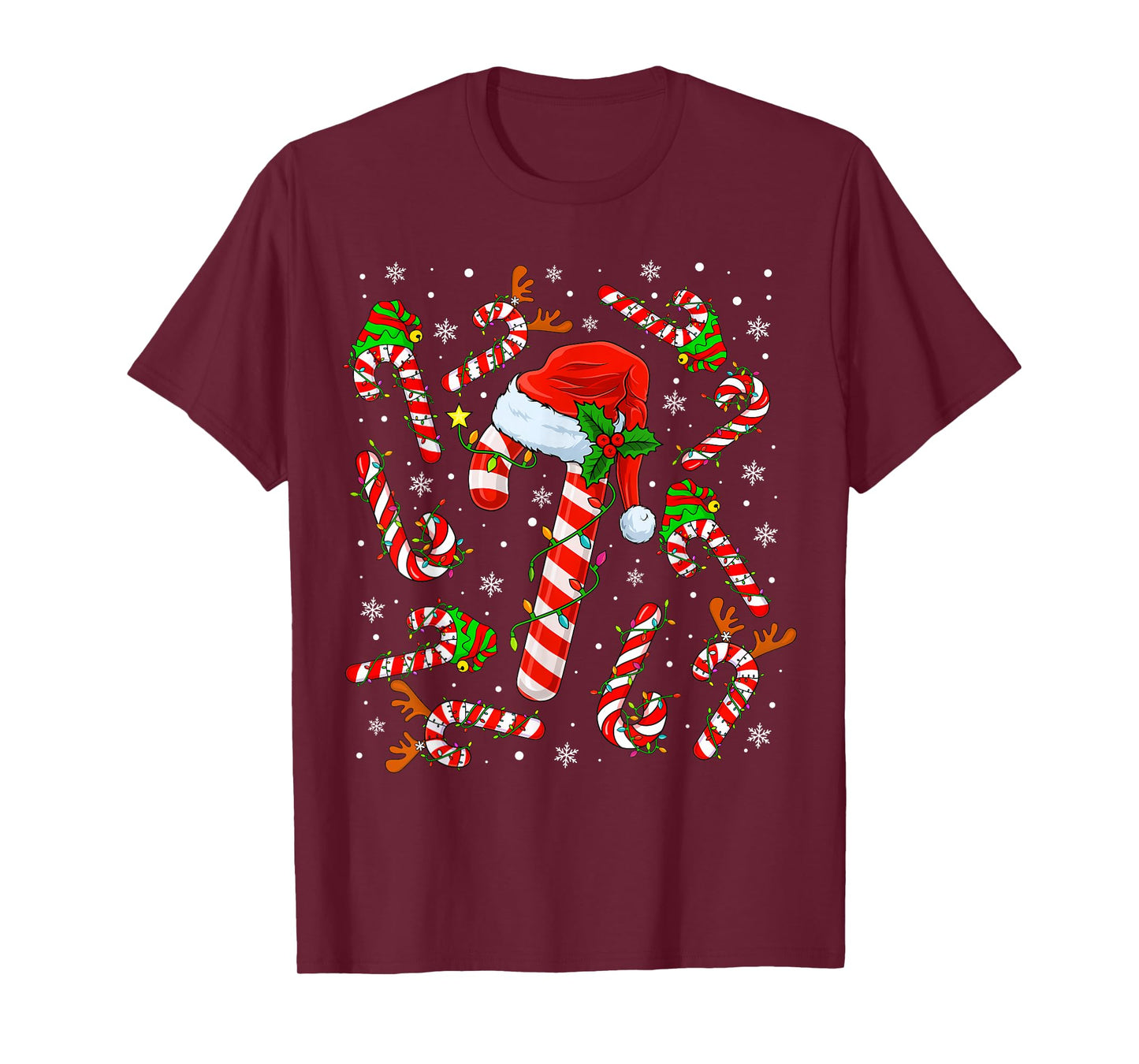 Christmas Candy Cane Santa Hat Reindeer Funny Xmas Light T-Shirt
