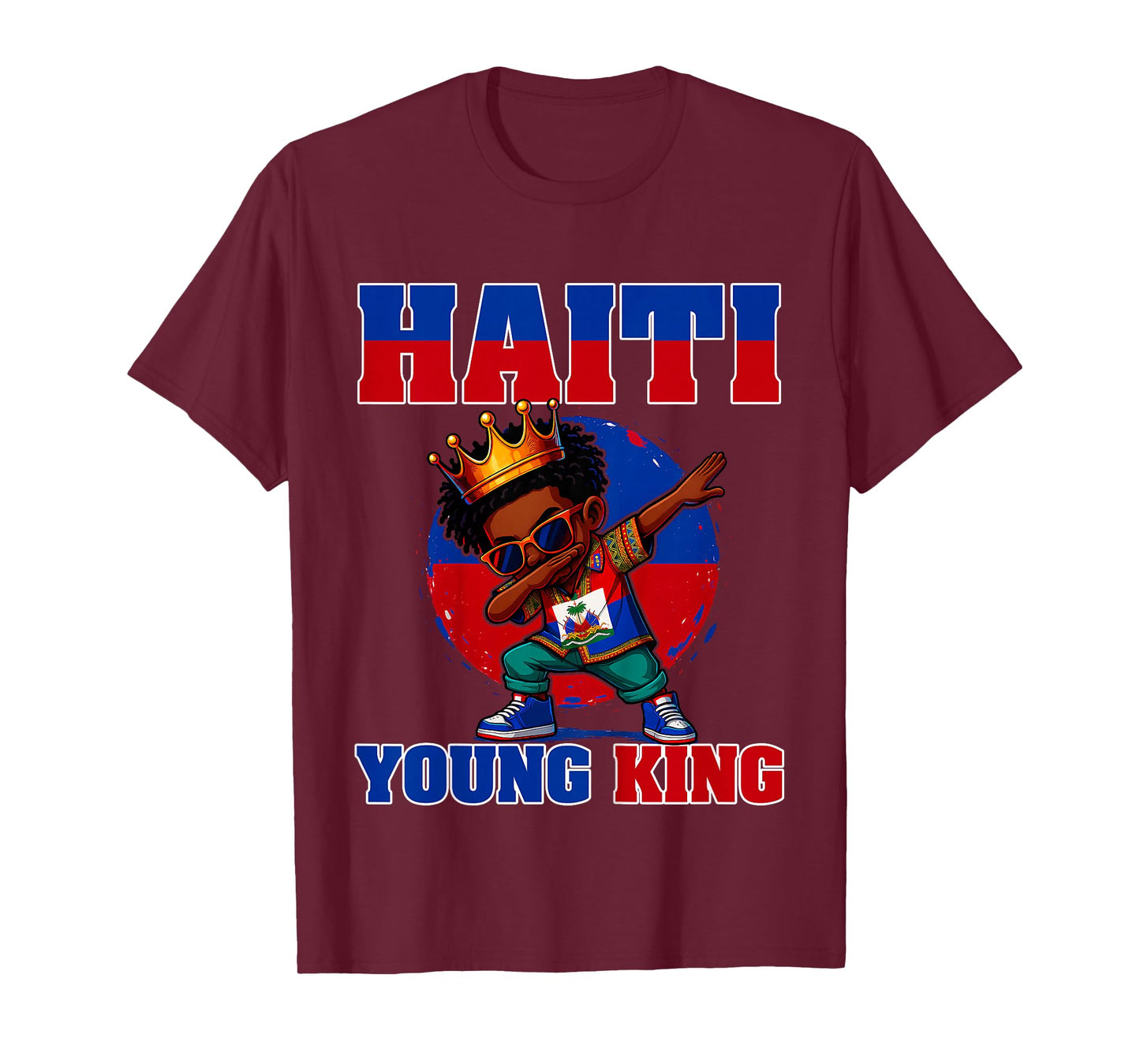 Kids Haiti Young King Haiti Flag Melanin For Black Boys Kids T-Shirt