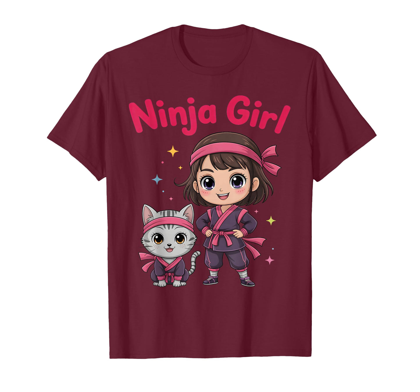 Ninja Girl & Cat Birthday Party Ninjas Warrior Costume Kids T-Shirt