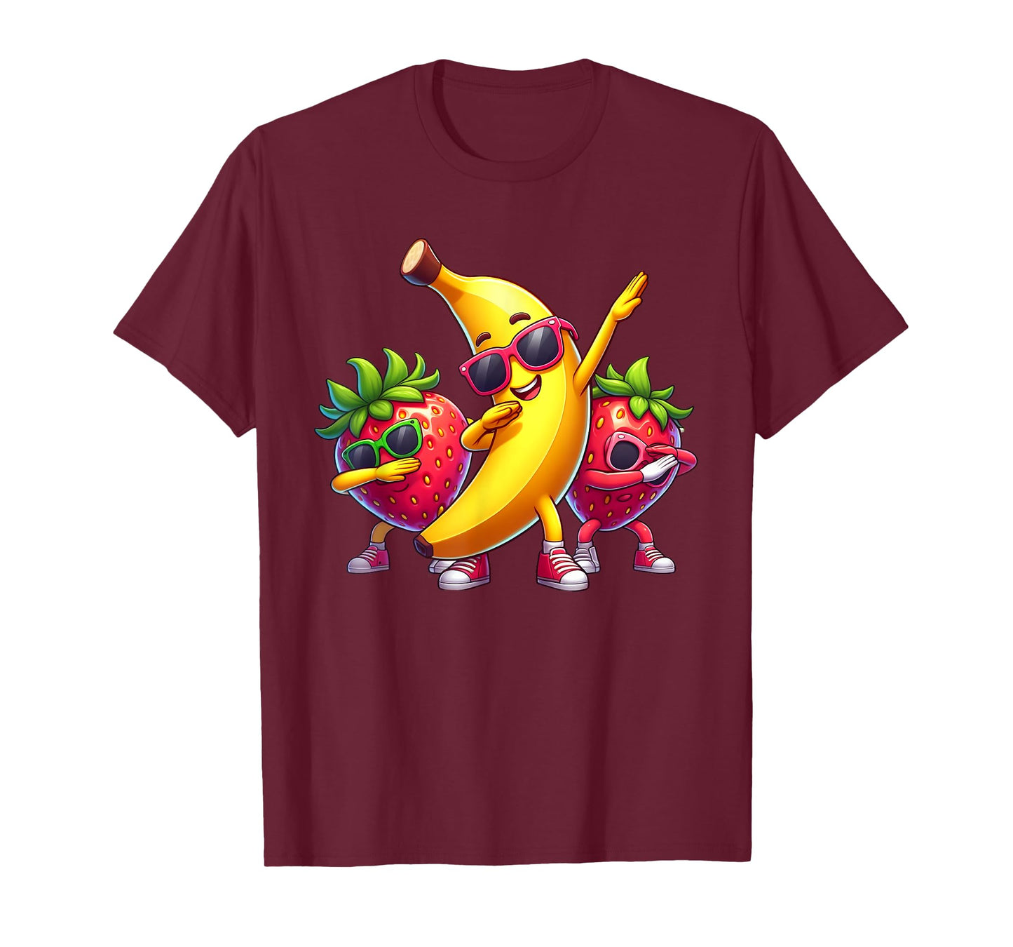Dabbing Yellow Banana & Strawberry Funny Fruit Dab Dancing T-Shirt