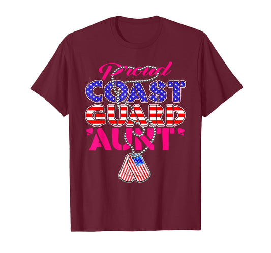 Proud US Coast Guard Aunt US Flag Dog Tags Military Family T-Shirt for Men Women