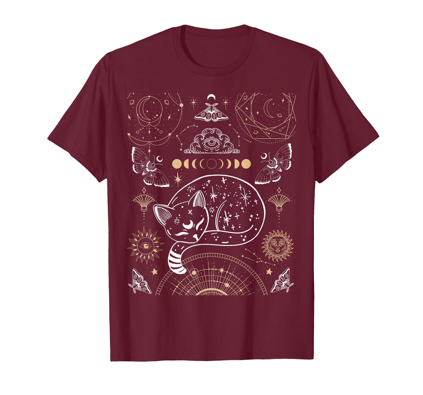 Cat Luna Moth Moon Phases Dark Academia Aesthetic Occult T-Shirt Small