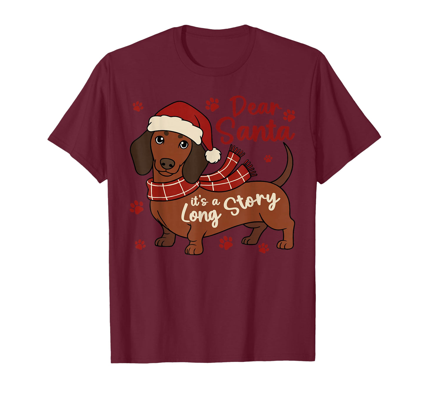 Dachshund Dog Dear Santa It's A Long Story Funny Christmas T-Shirt