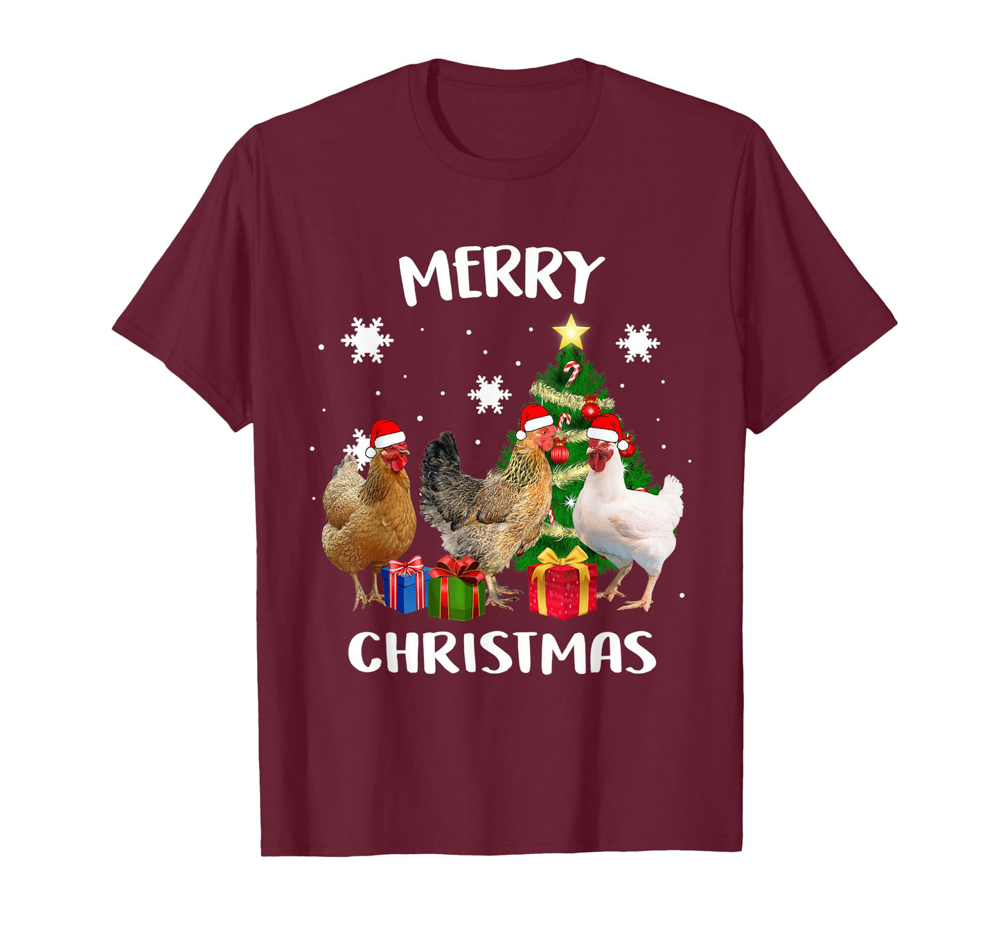 Funny Ugly Chicken Christmas Tree Shirt Santa Hat Hen Lovers T-Shirt