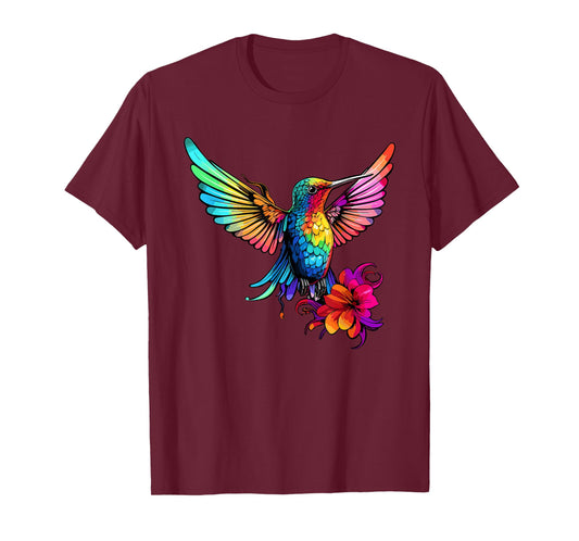 Colorful Hummingbird Art Tie-Dye Bird Watching T-Shirt
