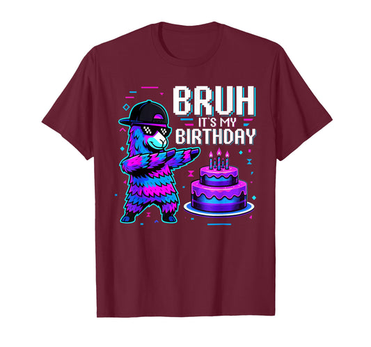 Bruh Dabbing Its My Birthday Llama Boys Girls Family Party T-Shirt