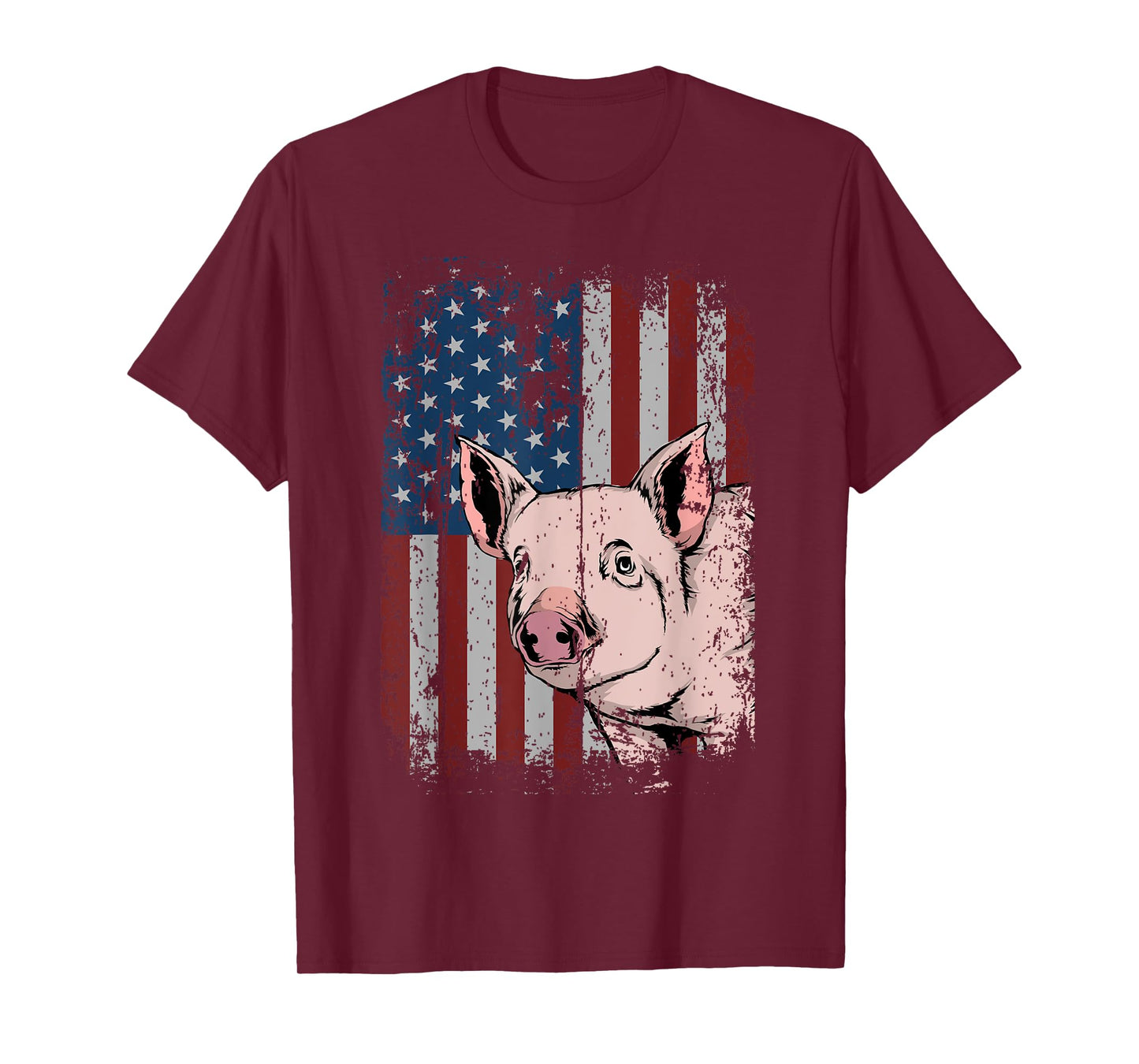 Pig American USA Flag Patriotic Pig Farm Gift Women Kids Men T-Shirt