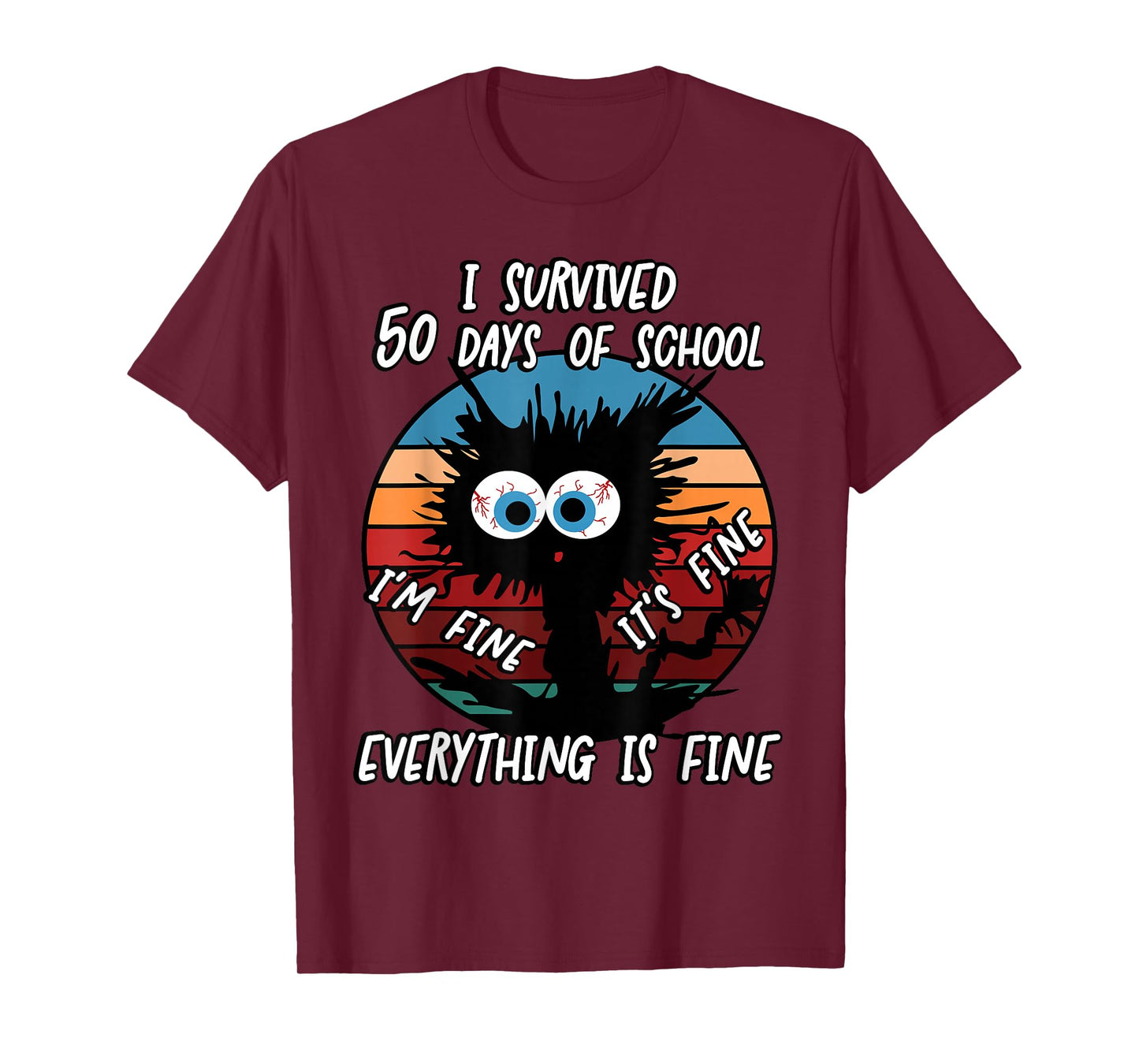 50th Day School Cat I Survived 50 Days of School T-Shirt