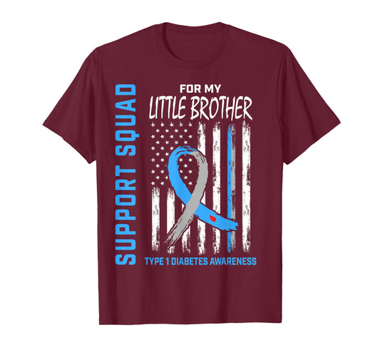 Little Brother Type 1 Diabetes Shirt Flag Support Squad T1D T-Shirt