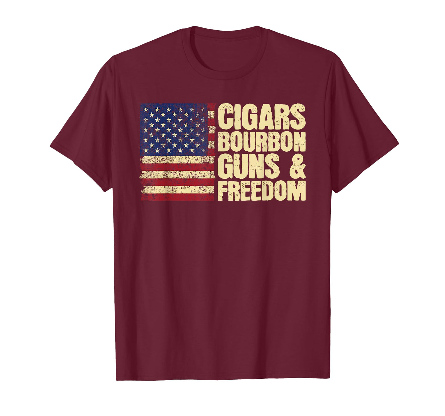 Cigars Bourbon Guns and Freedom American Flag T-Shirt
