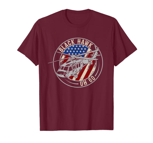 Patriotic USA Flag Military Helicopter UH-60 Black Hawk T-Shirt