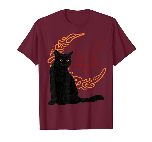 Crescent Moon Goth Pentagram Witch Bombay Cat T-Shirt