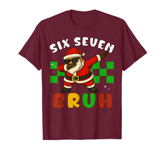 Funny 67 Christmas Santa Claus Bruh Checkered Six Seven Meme T-Shirt