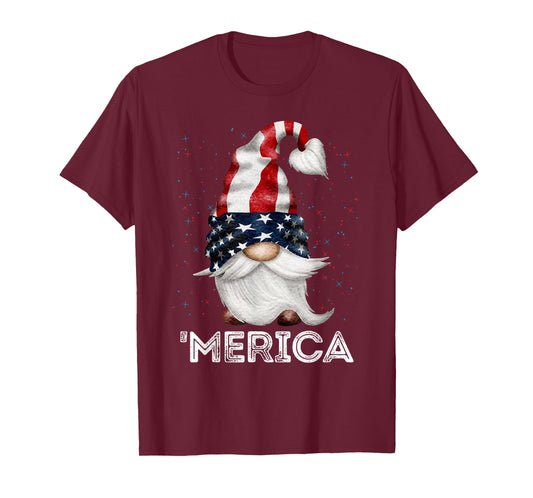 4th of July Patriotic Gnome American Flag Colored Gnome T-Shirt