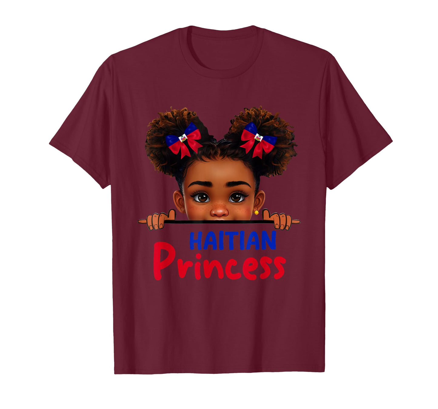 Cute Melanin Haitian Princess Haiti Flag for Girls Kids T-Shirt