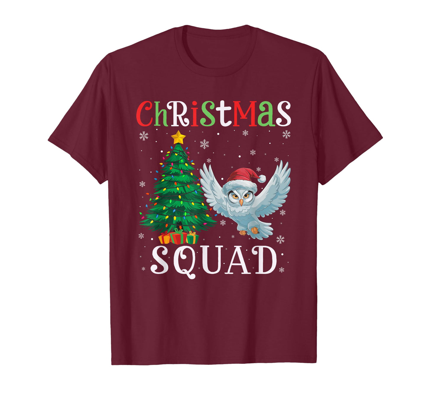 Snowy Owl Squad Boys Girls Kids Christmas Tree Lights T-Shirt