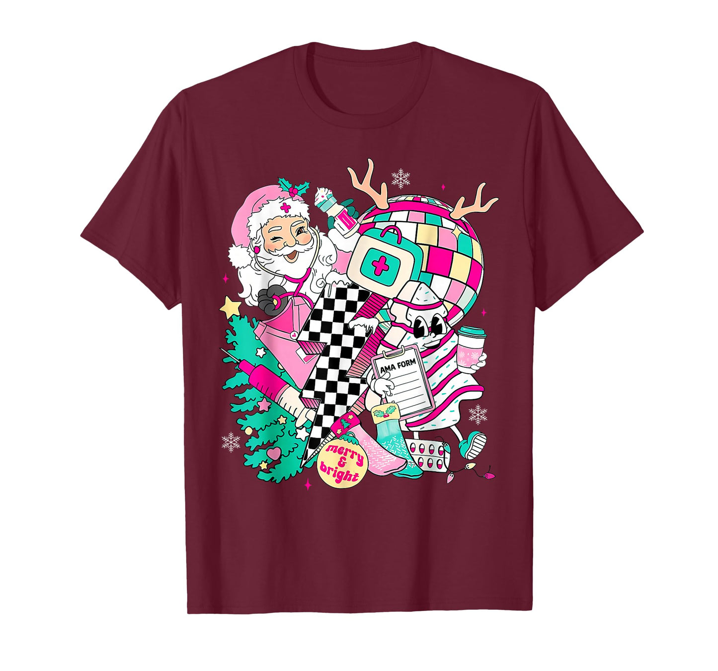 Christmas Santa Nurse Disco Ball Rn CNA ICU Med Surg PICU T-Shirt