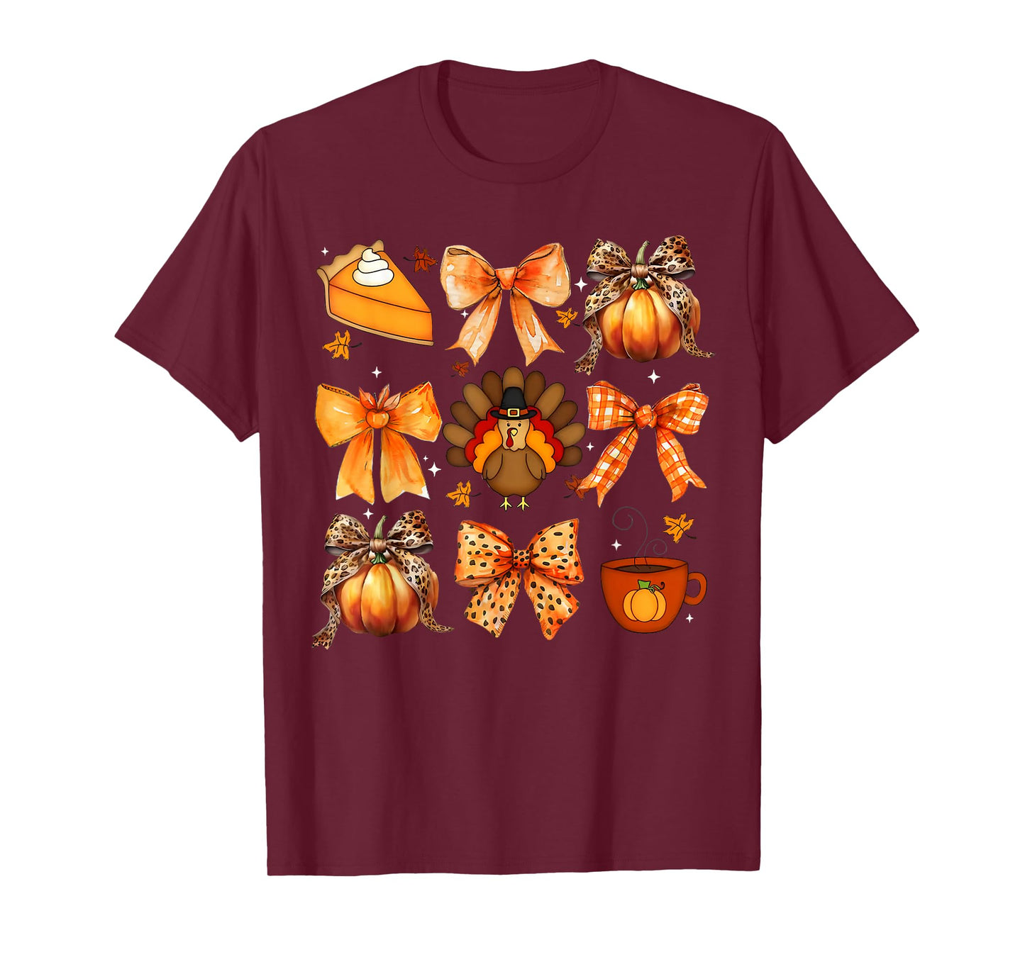Coquette Bow Pumpkin Season Thanksgiving Autumn Fall Leaves T-Shirt