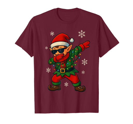 Dabbing Elf Christmas Light Xmas Squad Boys Kids Toddler T-Shirt