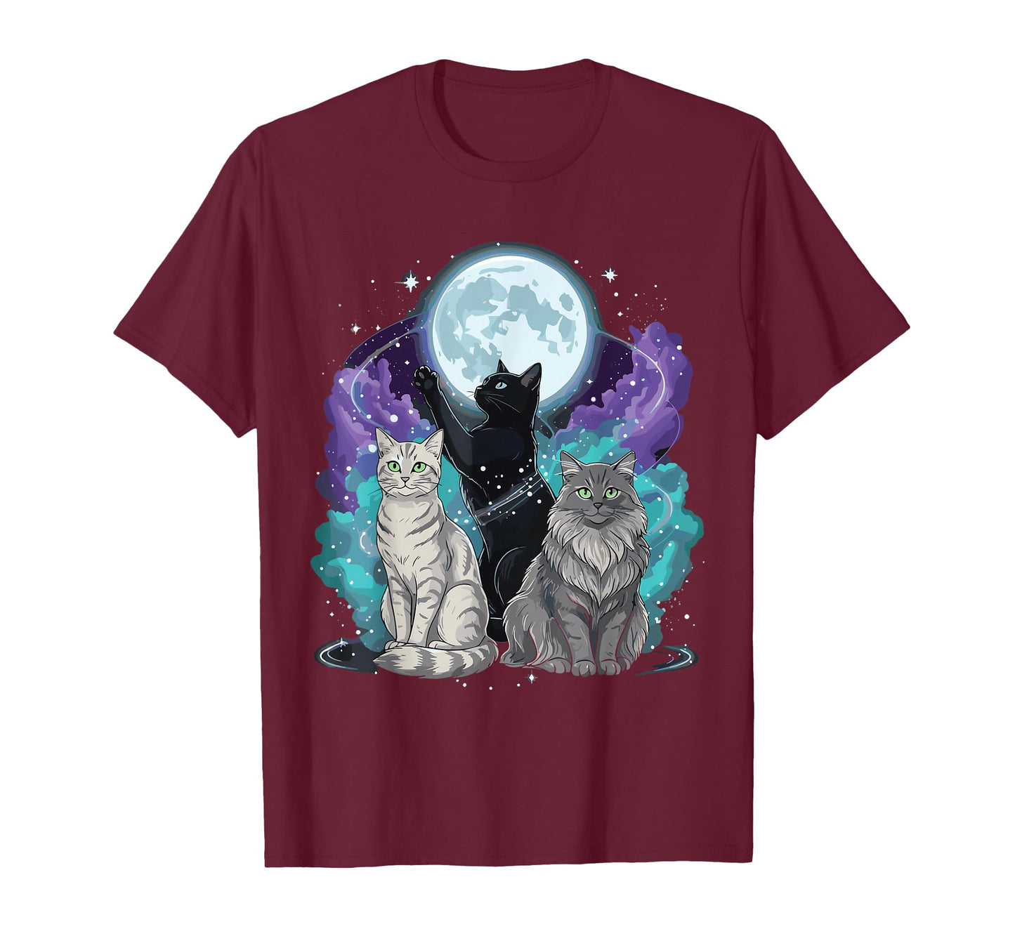 Three Moon Funny Cat Shirt Space Galaxy Cats Graphic T-Shirt