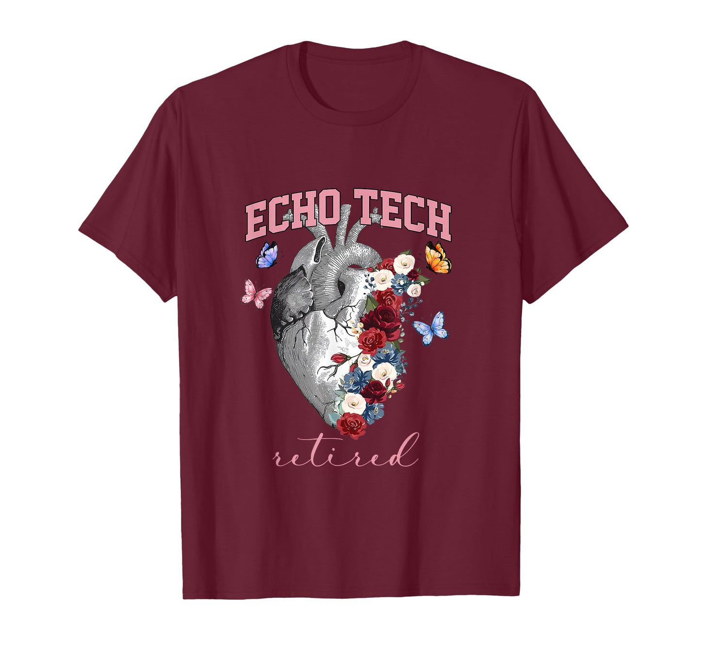 Anatomical Heart Floral Echo Tech Retired Cardiac Sonography T-Shirt