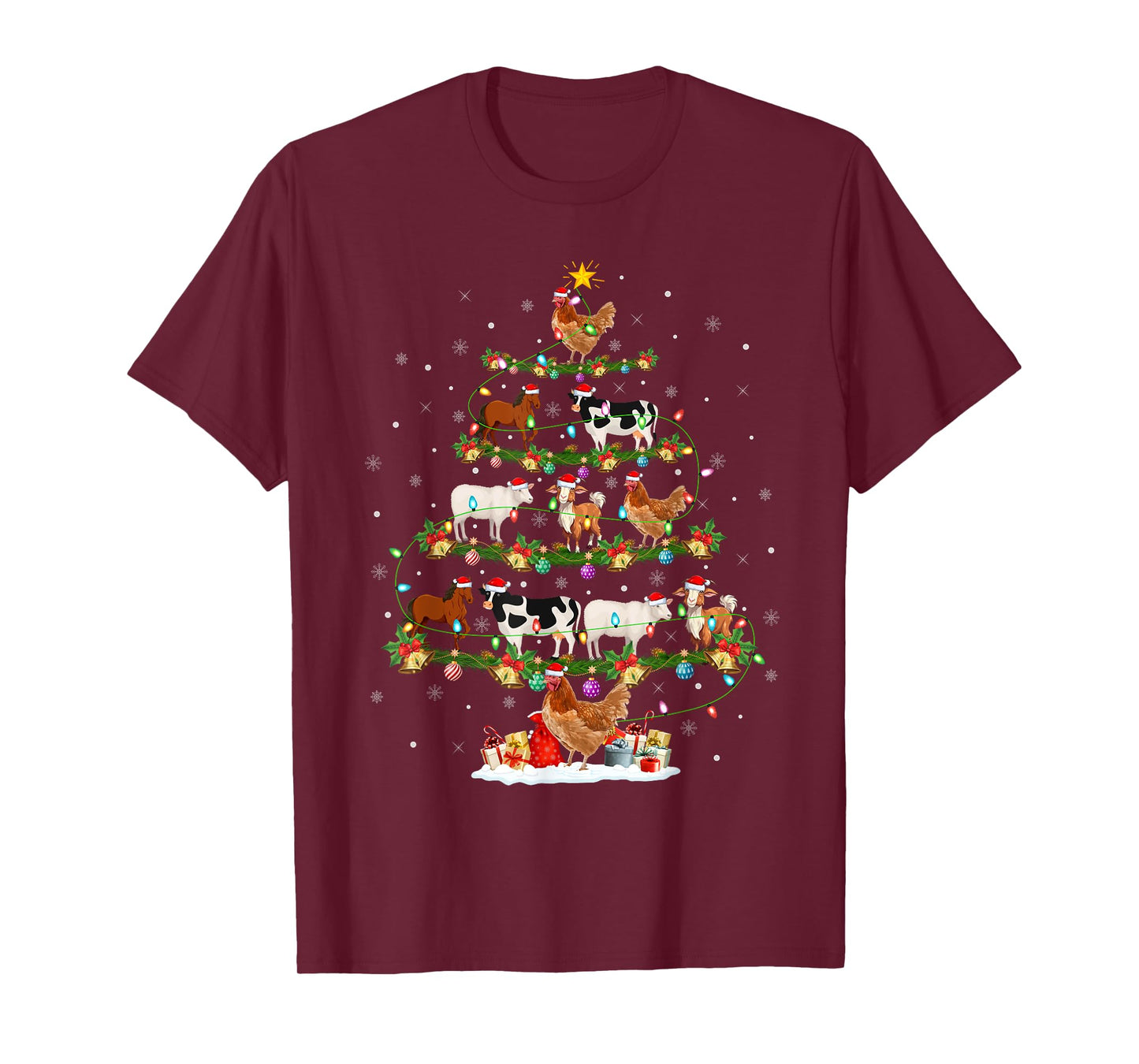 Chicken Cow Goat Horse Farm Animal Farmer Christmas Tree T-Shirt