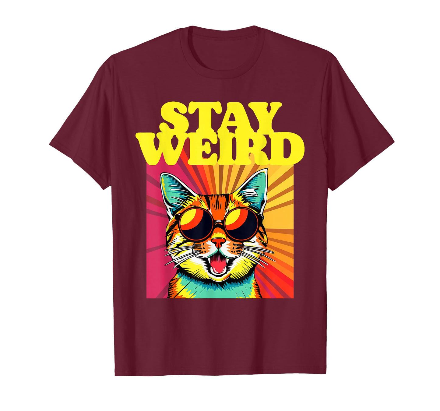Stay Weird Awesome 80s Abstract Art Cool Cat T-Shirt