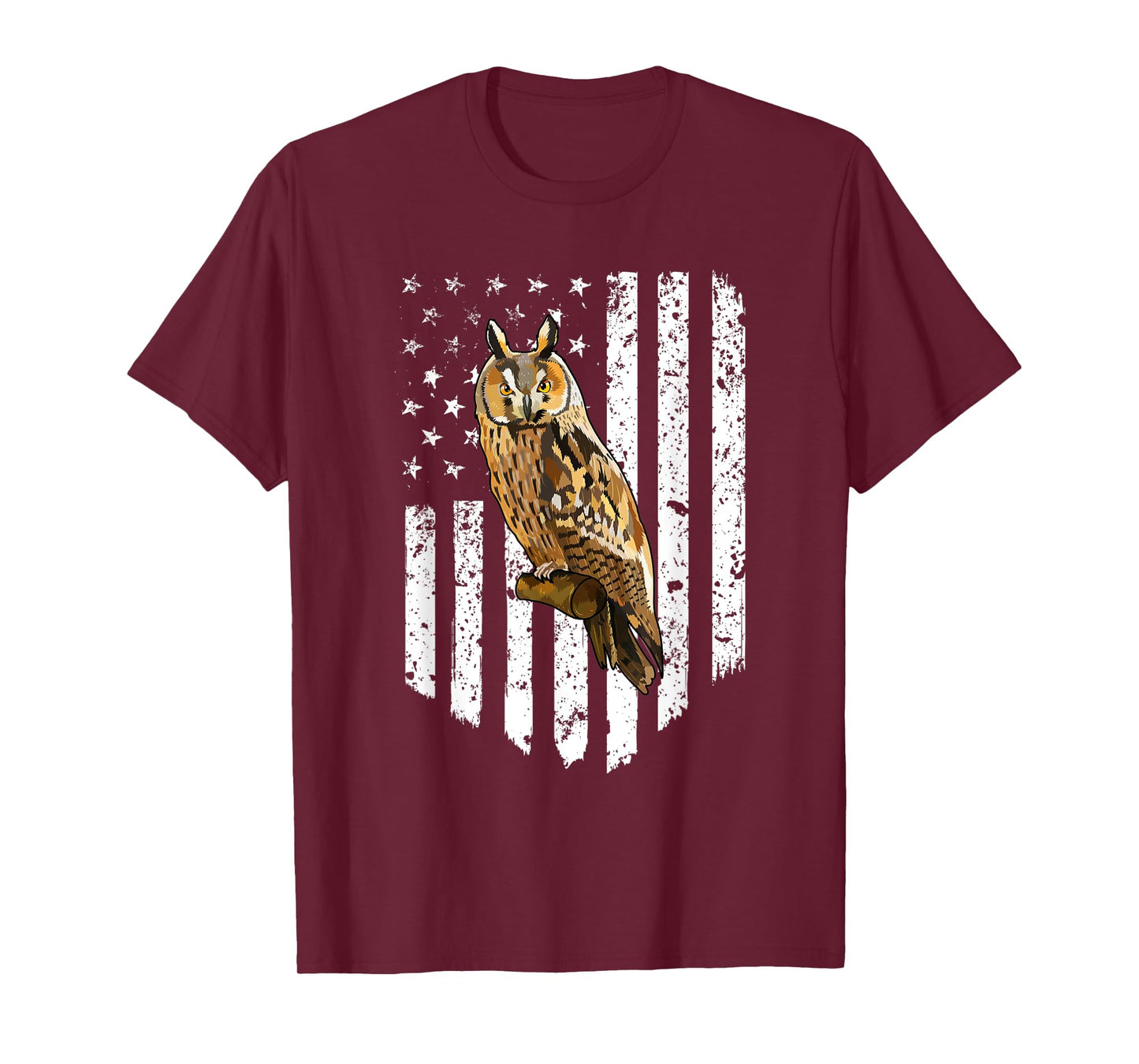 White American Flag Long-eared Owl Bird 4th Of July T-Shirt for Women Men