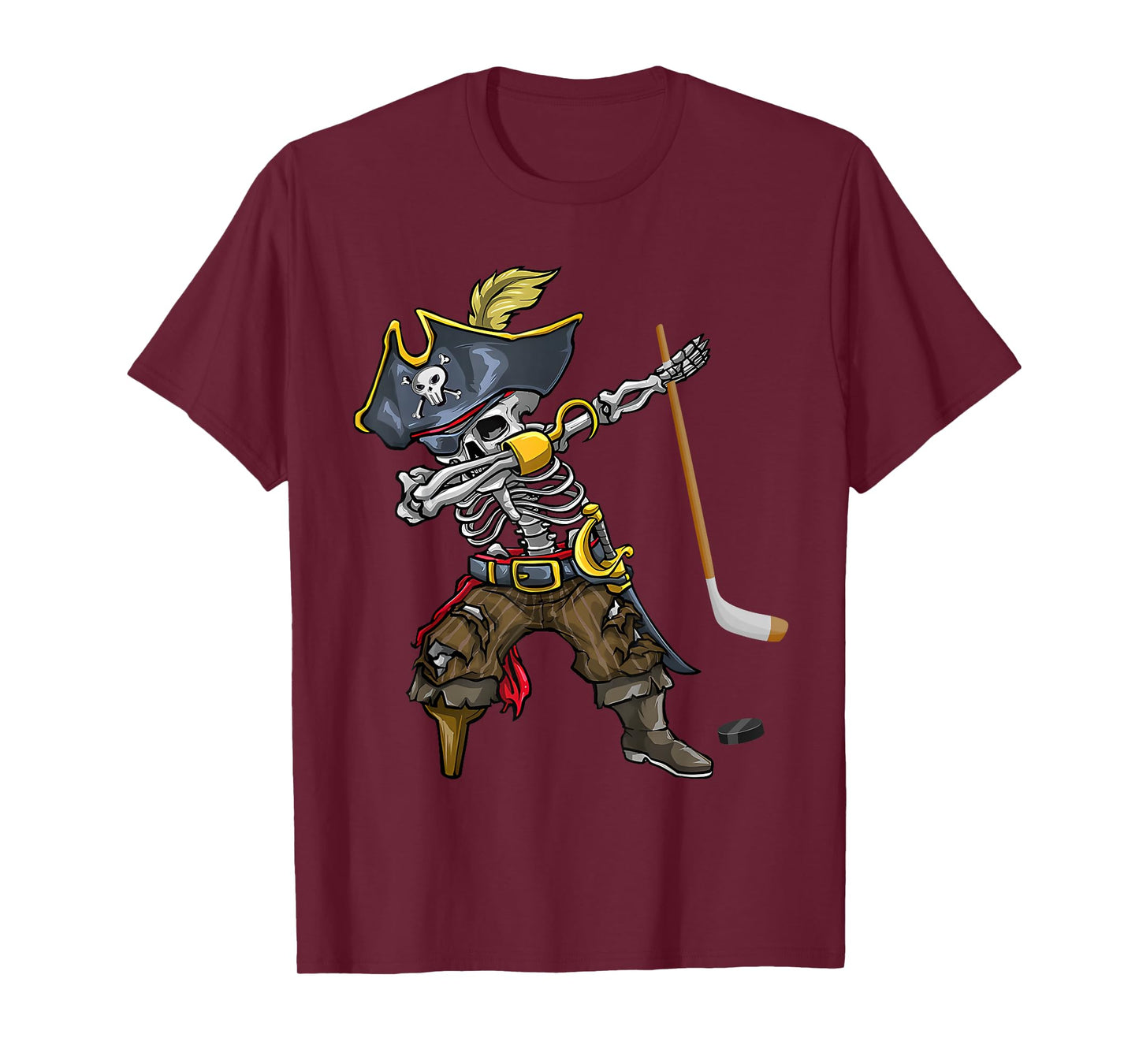 Dabbing Skeleton Pirate Hockey Lover Halloween Costume T-Shirt