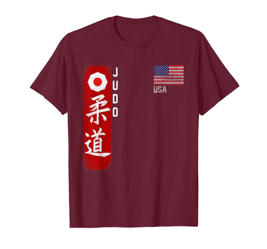 Judo USA American Flag Judoka Dojo Martial Art America Kanji T-Shirt