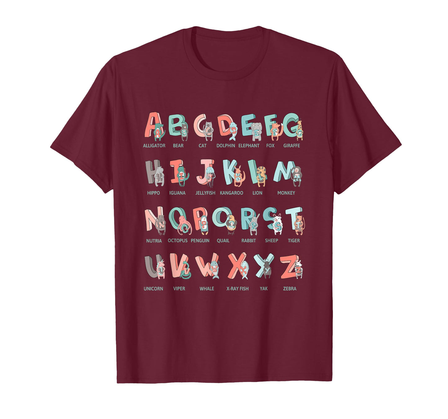 Alphabet Animals I School Beginner Students Children Girls Boys T-Shirt