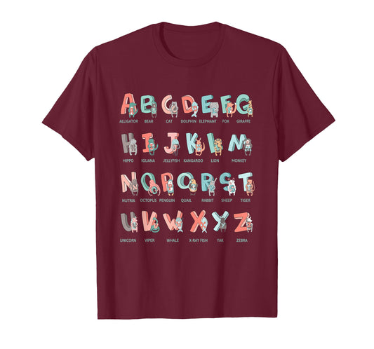 Alphabet Animals I School Beginner Students Children Girls Boys T-Shirt