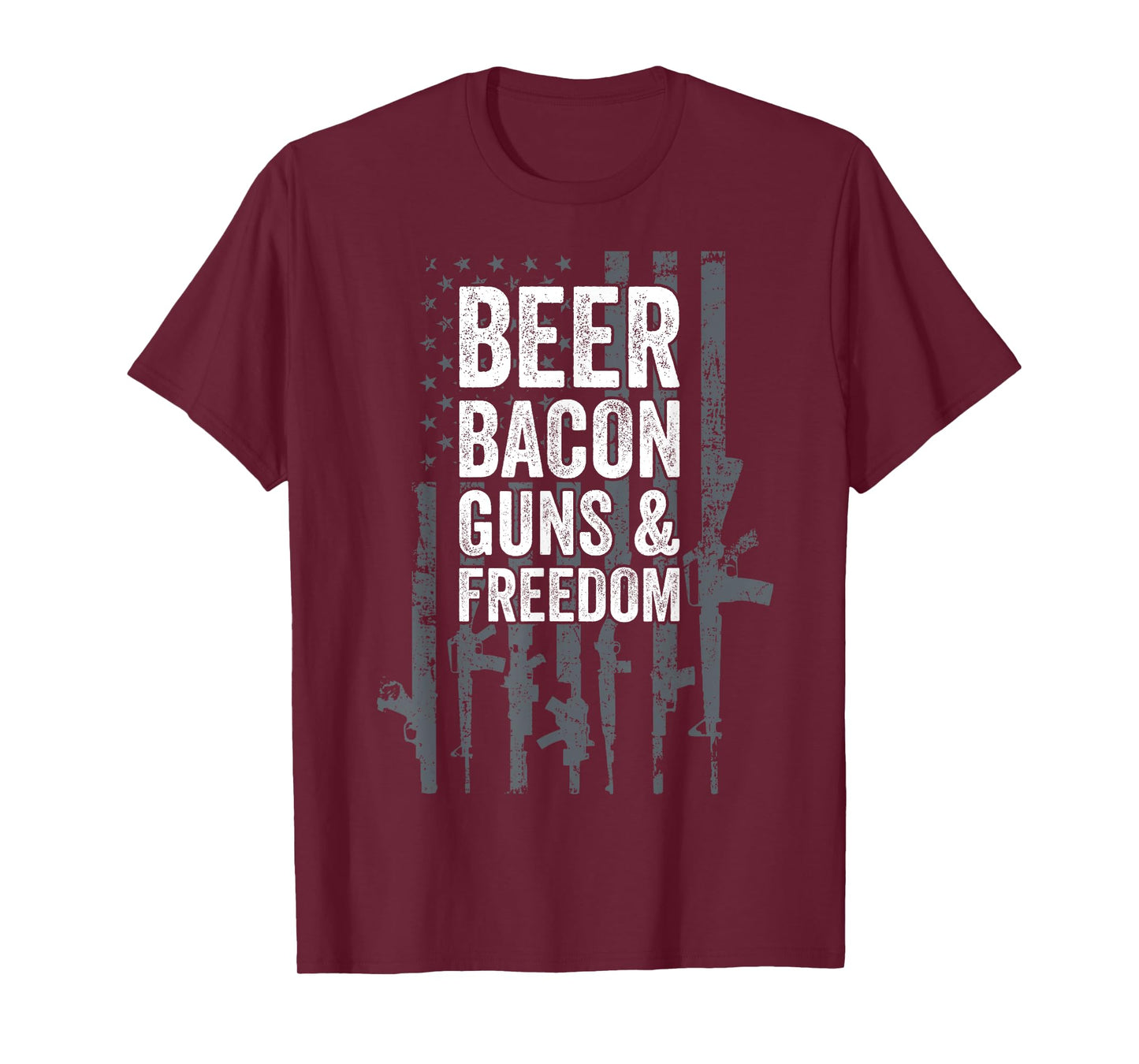 BEER BACON GUNS & FREEDOM - USA BBQ American Flag Drinking T-Shirt