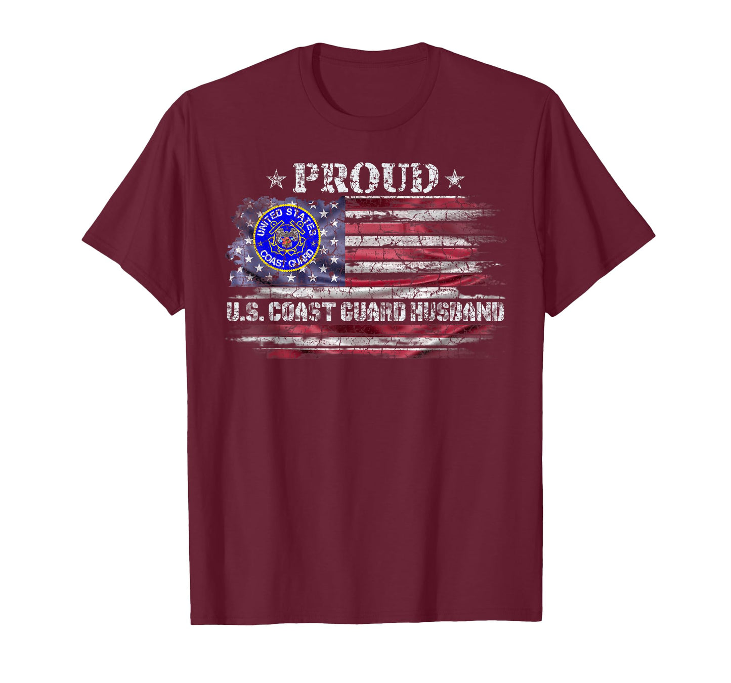 Vintage USA American Flag Proud US Coast Guard Husband Funny Women Men T-Shirt