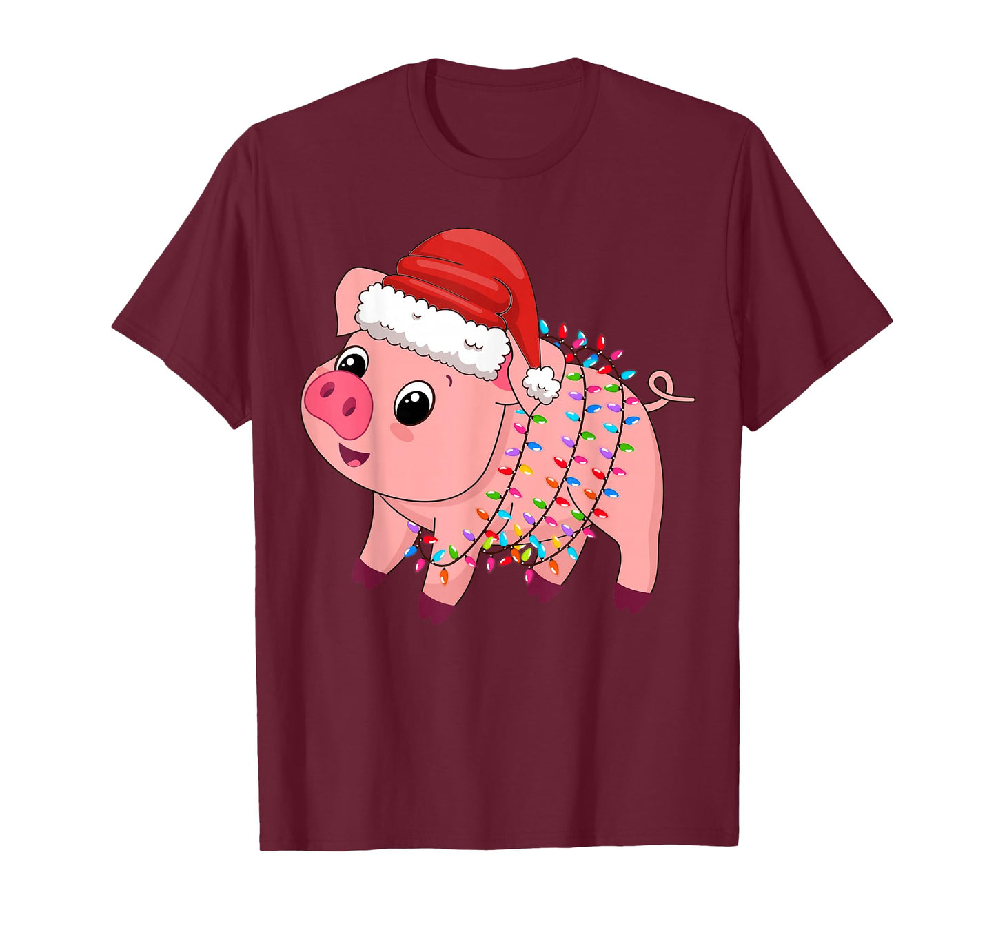 Christmas Lights Pig Wearing Xmas Hat - Pig Lover Farmer T-Shirt